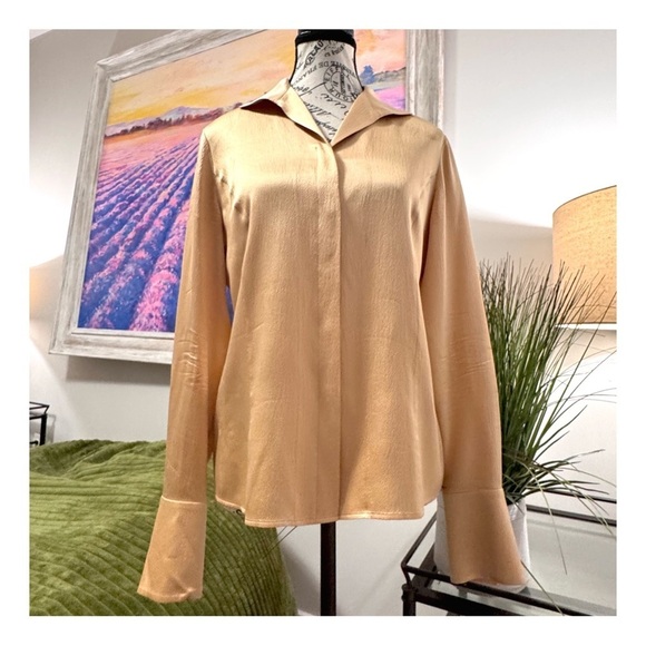 Lafayette 148 Women’s Blouse w/ Bell Sleeves. Peach. Medium - Picture 11 of 11